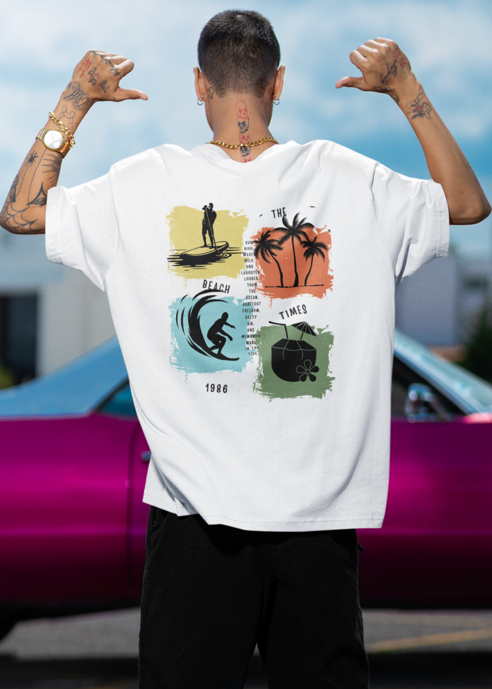 The Beach Times 1986 Oversized T Shirt for Men - Curious Case Clothing