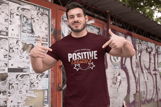 A Man with swagger wearing Positive Energy Classic Round Neck Crew T Shirt from Curious Case Clothing