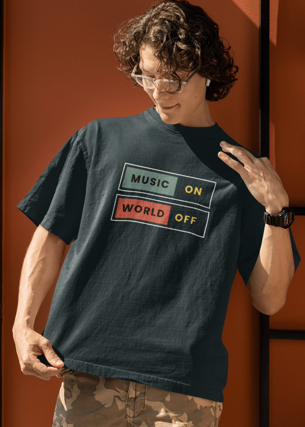 Music On World Off Oversized T Shirt for Men - Curious Case Clothing
