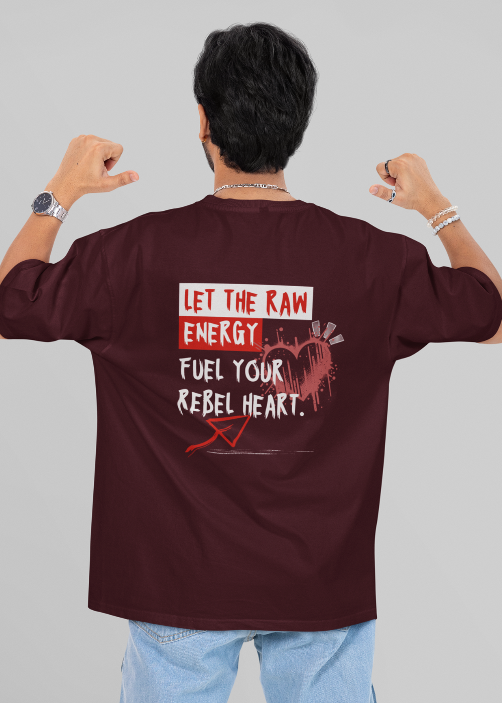 Raw Energy Fuel Your Heart Oversized T Shirt for Men - Curious Case Clothing