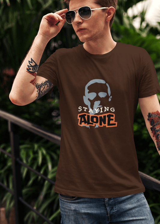Staying Alone Classic Crew Neck T-Shirt for Men - Curious Case Clothing