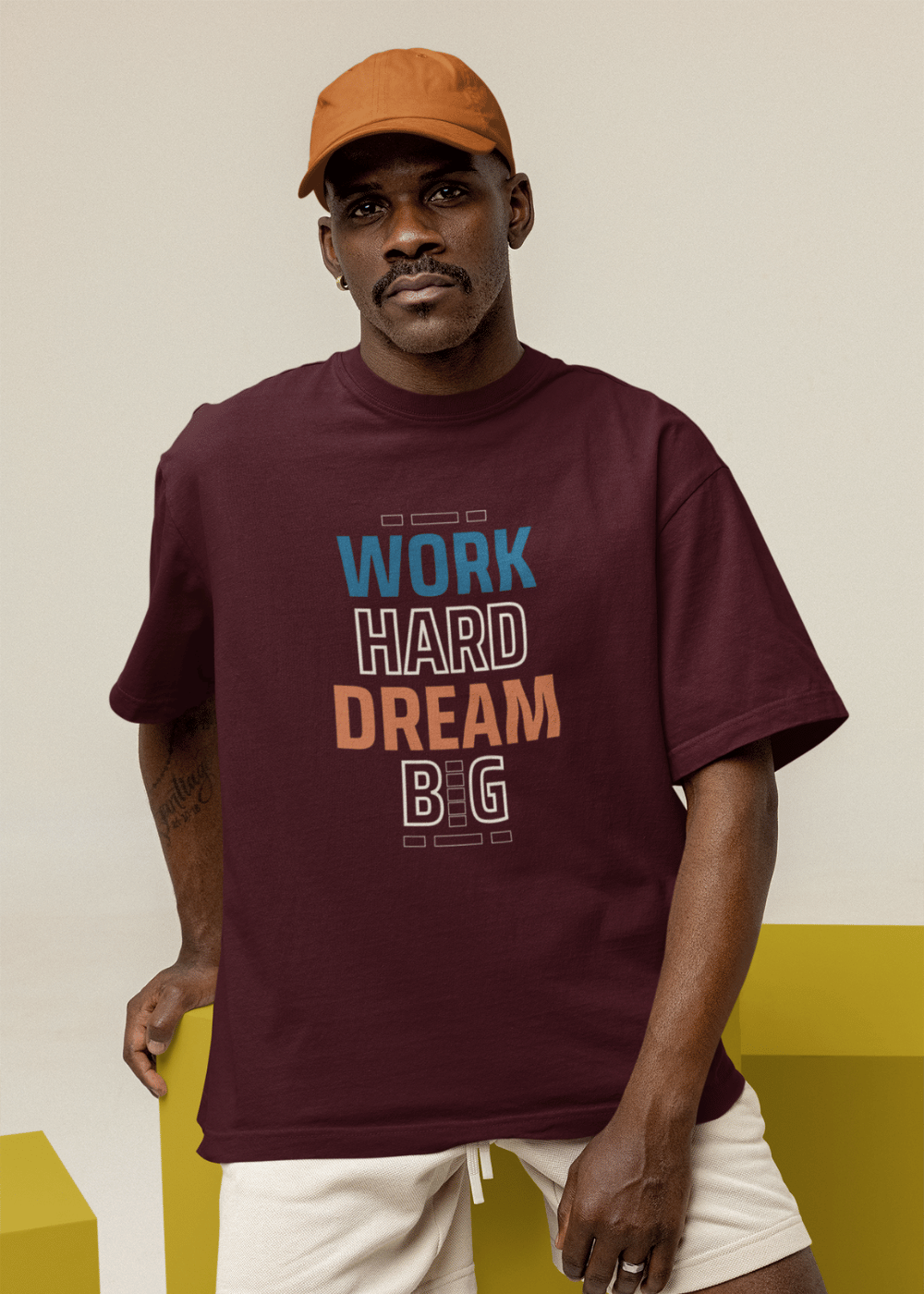Work Hard Dream Big Oversized T Shirt for Men - Curious Case Clothing
