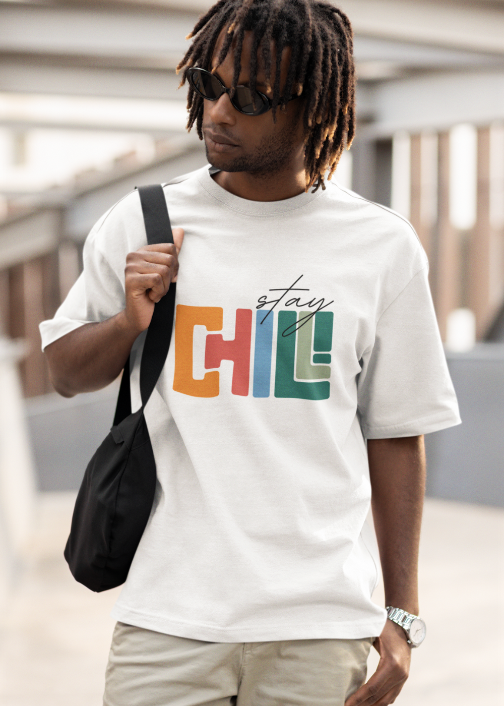 Stay Chill Oversized T Shirt for Men - Front Style - Curious Case Clothing