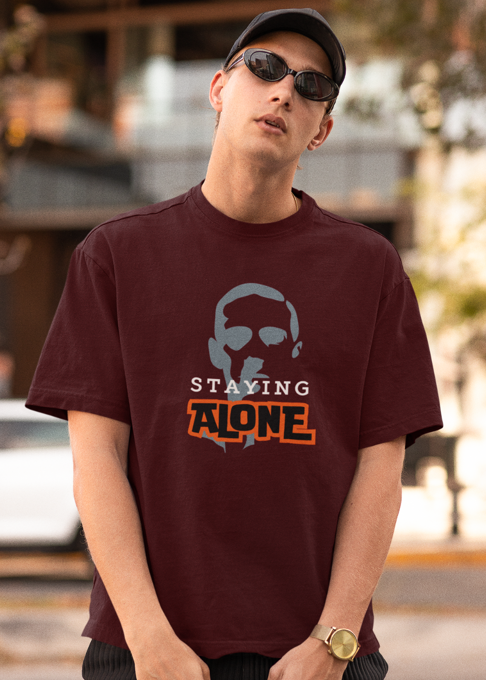 Staying Alone Oversized T Shirt for Men - Curious Case Clothing